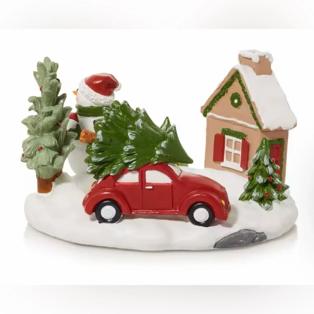 NIB Yankee Candle Winter Buggy Resin Candle Holder Red Car Christmas Tree